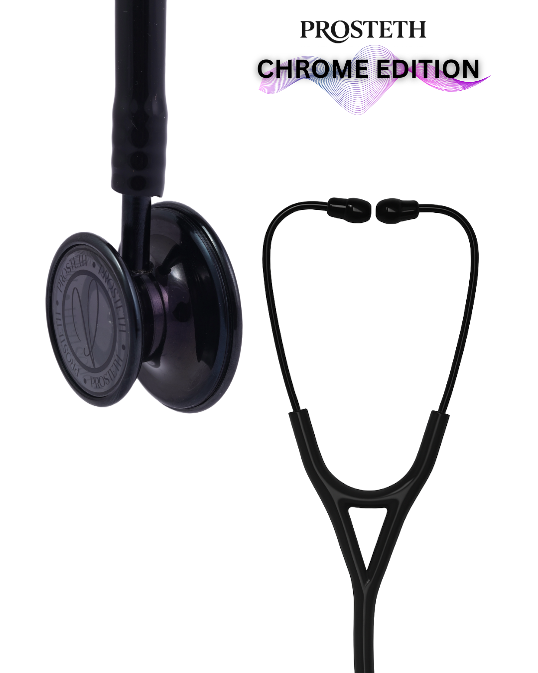 PROSTETH ELITE I SS Stainless Steel Stethoscope - Chrome Edition + Free Thermometer - Black Colour