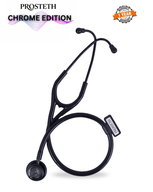 PROSTETH ELITE I SS Stainless Steel Stethoscope - Chrome Edition + Free Thermometer - Black Colour