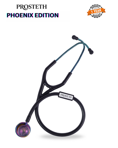 PROSTETH ELITE I SS Stainless Steel Stethoscope - Phoenix Edition + Free Thermometer - Black Colour