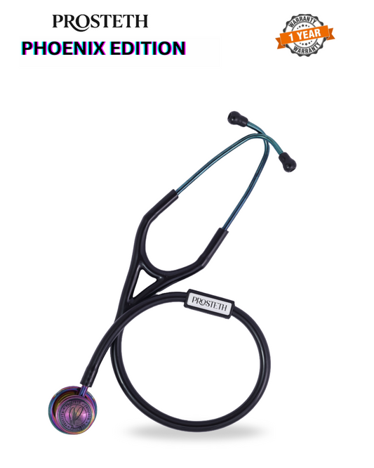 PROSTETH ELITE I SS Stainless Steel Stethoscope - Phoenix Edition + Free Thermometer - Black Colour