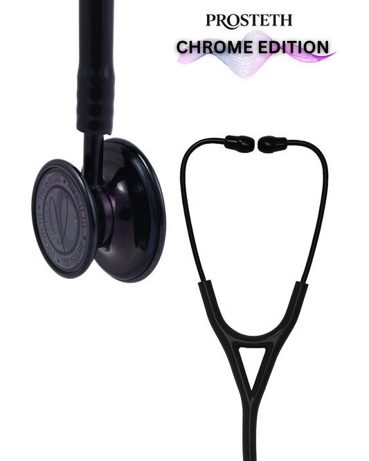 PROSTETH ELITE I SS Stainless Steel Stethoscope - Chrome Edition + Free Thermometer - Black Colour