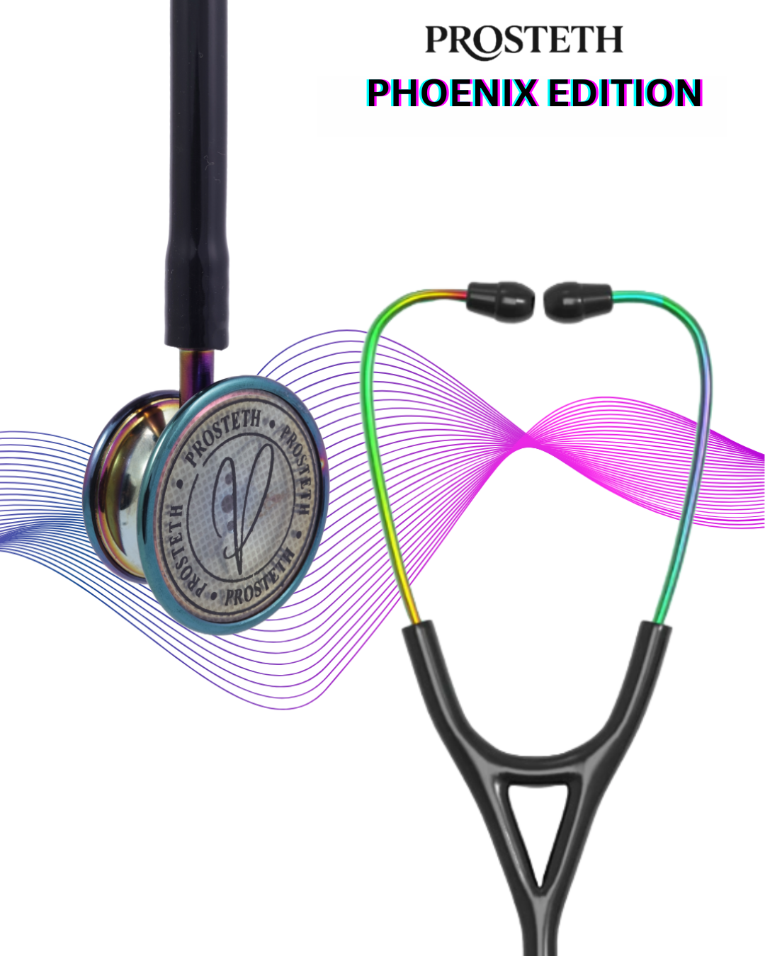 PROSTETH ELITE I SS Stainless Steel Stethoscope - Phoenix Edition + Free Thermometer - Black Colour