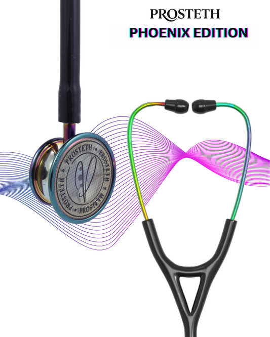 PROSTETH ELITE I SS Stainless Steel Stethoscope - Phoenix Edition + Free Thermometer - Black Colour