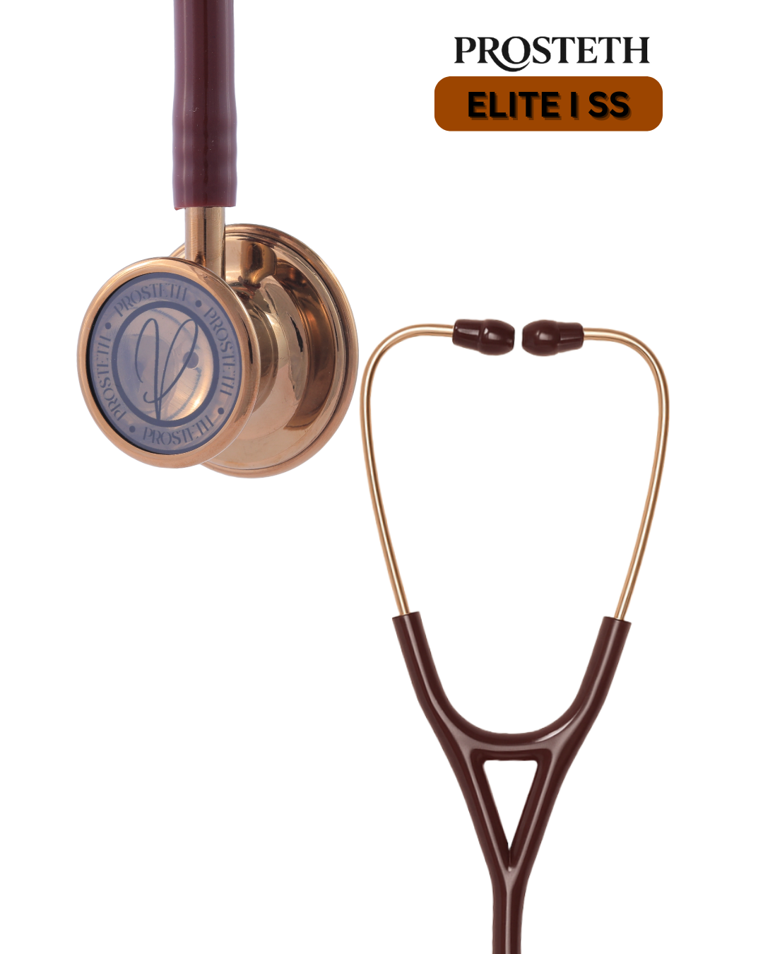 Elite I Cardio Stethoscope in Rose Gold with White Background

