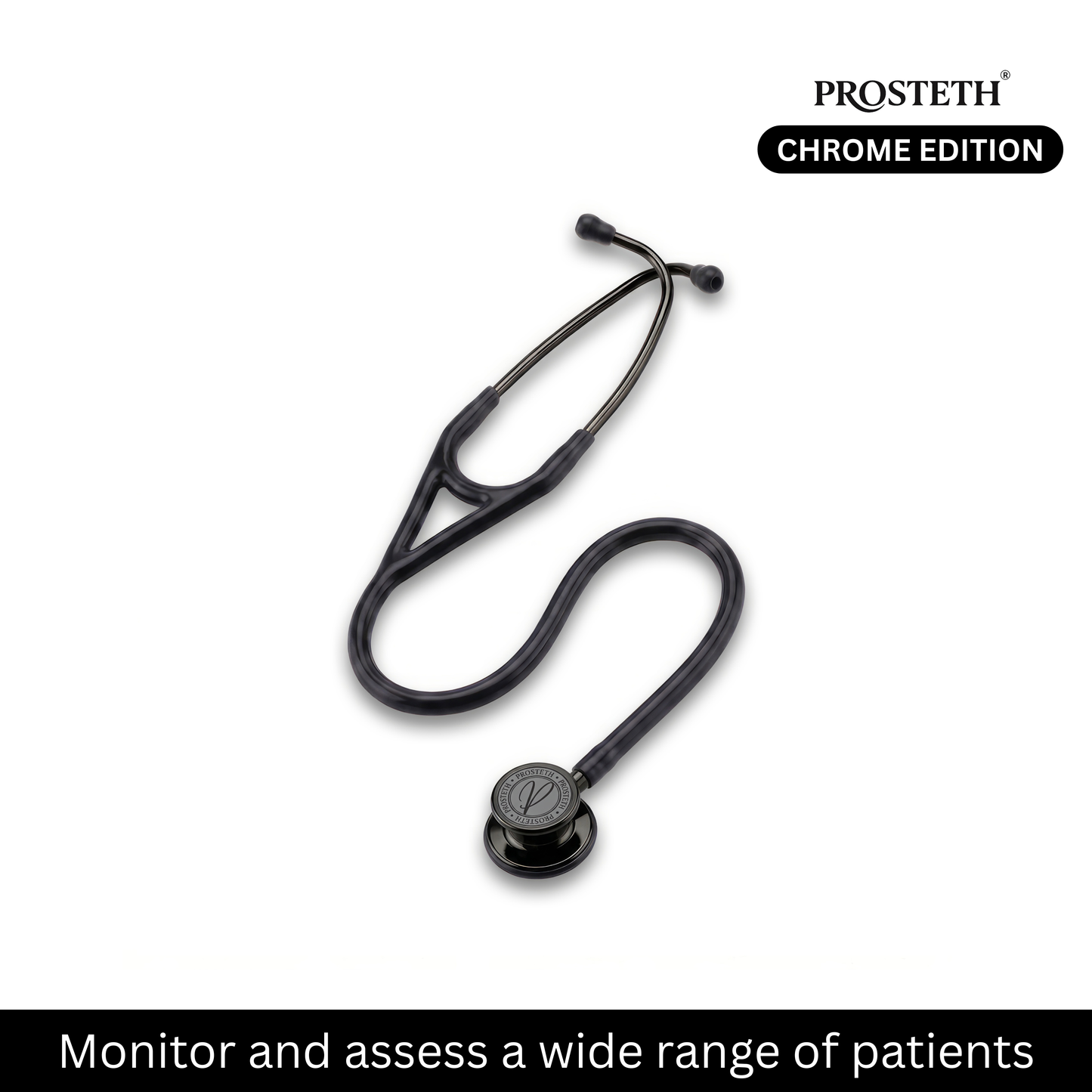 PROSTETH ELITE I SS Stainless Steel Stethoscope - Chrome Edition + Free Thermometer - Black Colour