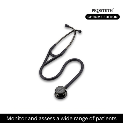 PROSTETH ELITE I SS Stainless Steel Stethoscope - Chrome Edition + Free Thermometer - Black Colour