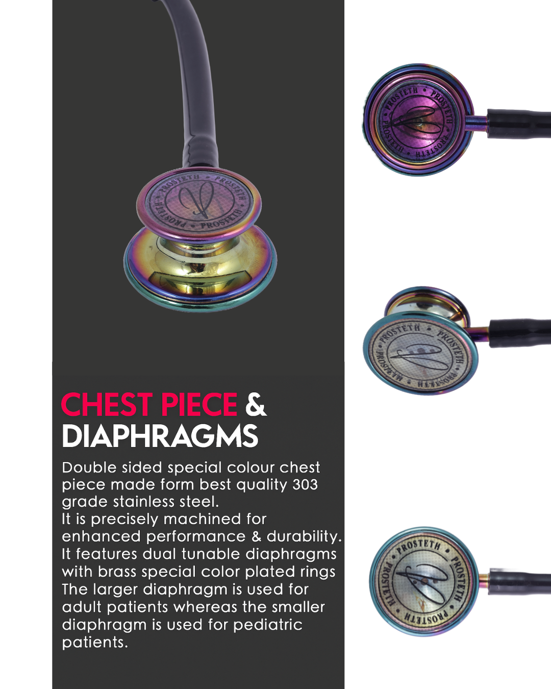 PROSTETH ELITE I SS Stainless Steel Stethoscope - Phoenix Edition + Free Thermometer - Black Colour