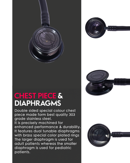 PROSTETH ELITE I SS Stainless Steel Stethoscope - Chrome Edition + Free Thermometer - Black Colour