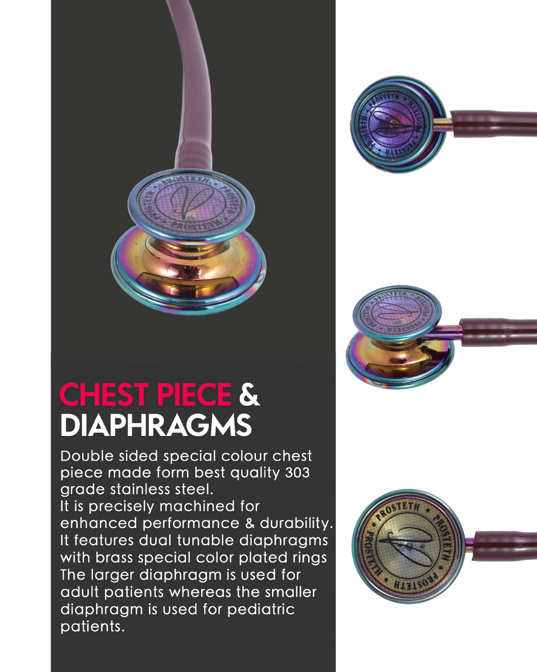 PROSTETH ELITE I SS Stainless Steel Stethoscope - Phoenix Edition + Free Thermometer - Brown Colour