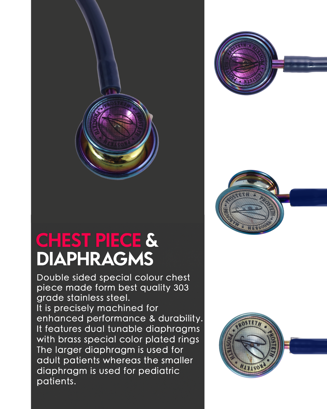 PROSTETH ELITE I SS Stainless Steel Stethoscope - Phoenix Edition + Free Thermometer - Blue Colour