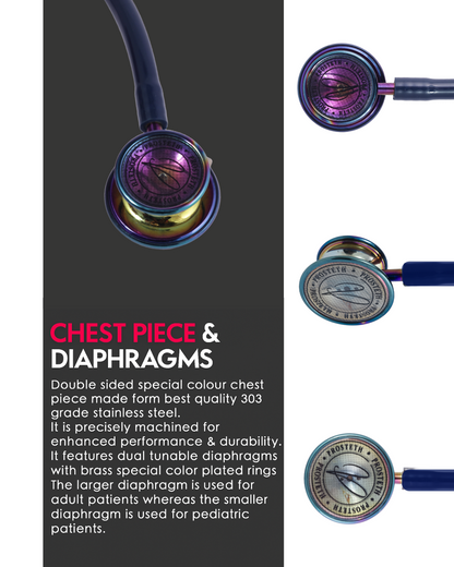 PROSTETH ELITE I SS Stainless Steel Stethoscope - Phoenix Edition + Free Thermometer - Blue Colour
