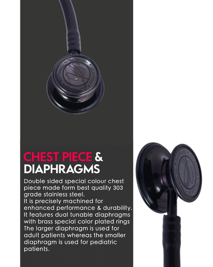 PROSTETH ELITE I SS Stainless Steel Stethoscope - Chrome Edition + Free Thermometer - Black Colour