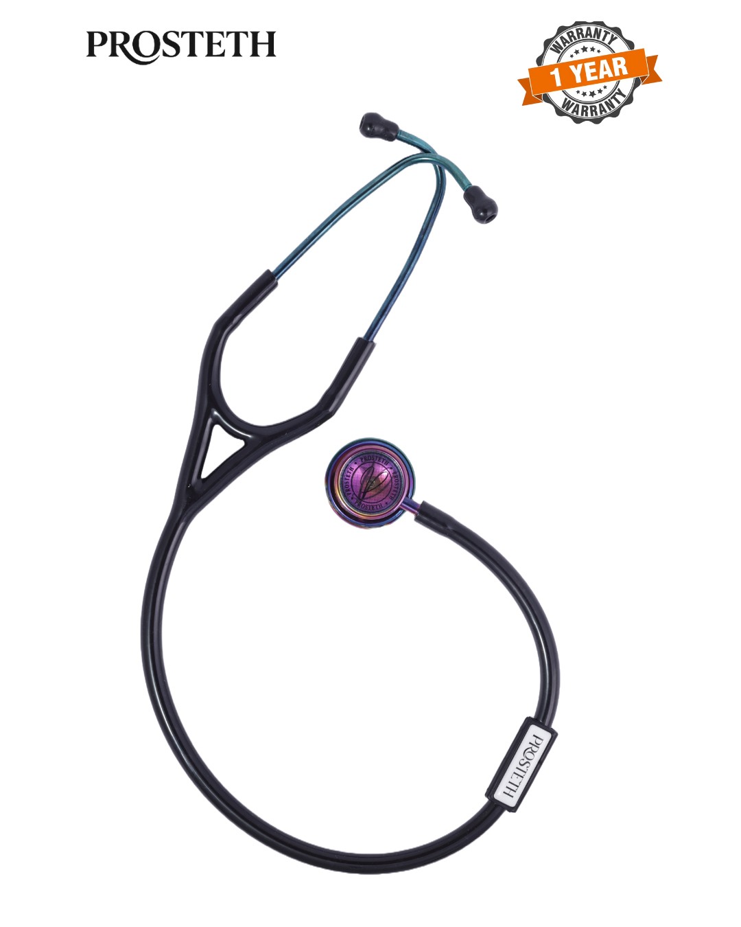 PROSTETH ELITE I SS Stainless Steel Stethoscope - Phoenix Edition + Free Thermometer - Black Colour